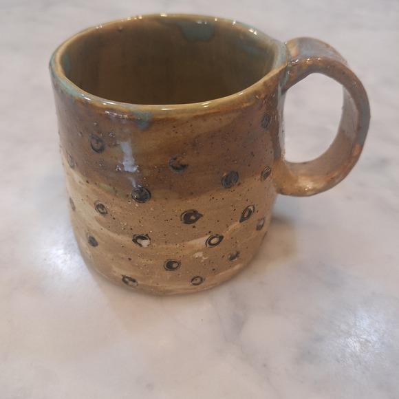 Other - Studio Pottery Coffee Mug Unisex Medium Tan Excellent Hand Stamped Polka Dot